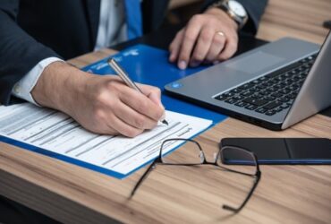 Hombre trabajando con portatil rellenando formulario